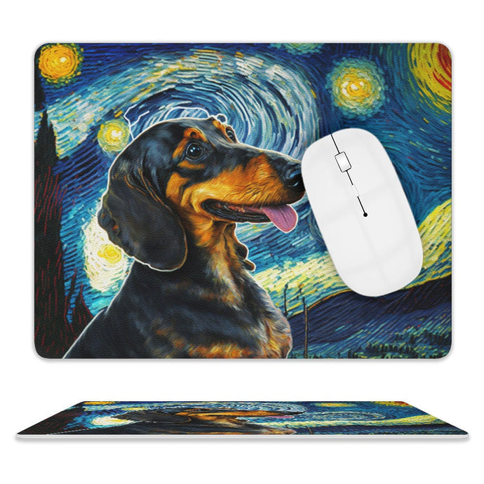 Starry Night Serenade Dachshund Leather Mouse Pad-Accessories-Dachshund, Dog Dad Gifts, Dog Mom Gifts, Home Decor, Mouse Pad-ONE SIZE-White-3