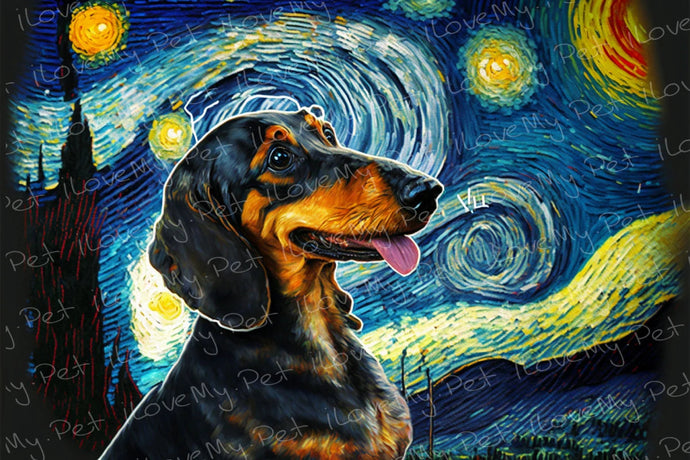 Starry Night Serenade Dachshund Wall Art Poster-Art-Dachshund, Dog Art, Home Decor, Poster-1