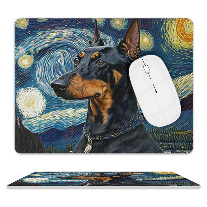 Starry Night Serenade Doberman Leather Mouse Pad-Accessories-Doberman, Dog Dad Gifts, Dog Mom Gifts, Home Decor, Mouse Pad-ONE SIZE-White-2