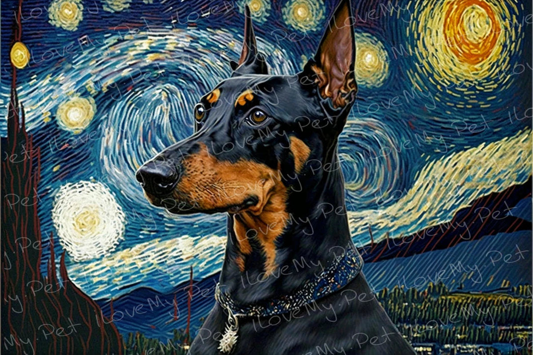 Starry Night Serenade Doberman Wall Art Poster-Art-Doberman, Dog Art, Home Decor, Poster-1