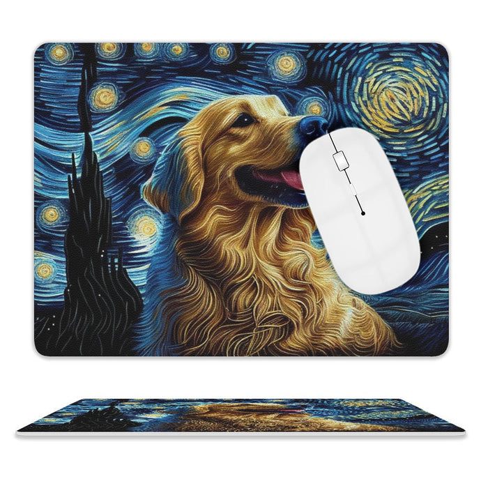 Starry Night Serenade Golden Retriever Leather Mouse Pad-Accessories-Dog Dad Gifts, Dog Mom Gifts, Golden Retriever, Home Decor, Mouse Pad-ONE SIZE-White-2