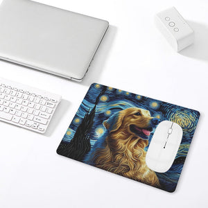 Starry Night Serenade Golden Retriever Leather Mouse Pad-Accessories-Dog Dad Gifts, Dog Mom Gifts, Golden Retriever, Home Decor, Mouse Pad-ONE SIZE-White-3