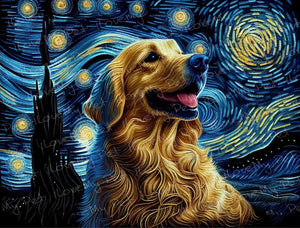 Starry Night Serenade Golden Retriever Wall Art Poster-Art-Dog Art, Golden Retriever, Home Decor, Poster-1