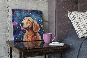 Starry Night Serenade Golden Retriever Wall Art Poster-Art-Dog Art, Golden Retriever, Home Decor, Poster-Framed Light Canvas-Small - 8x8"-1