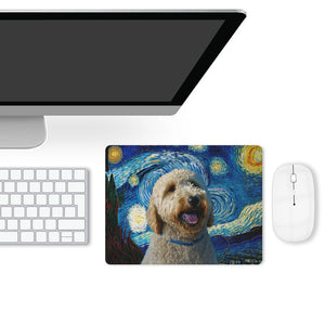Starry Night Serenade Goldendoodle Leather Mouse Pad-Accessories-Dog Dad Gifts, Dog Mom Gifts, Goldendoodle, Home Decor, Mouse Pad-ONE SIZE-White-2