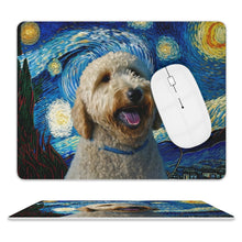 Load image into Gallery viewer, Starry Night Serenade Goldendoodle Leather Mouse Pad-Accessories-Dog Dad Gifts, Dog Mom Gifts, Goldendoodle, Home Decor, Mouse Pad-ONE SIZE-White-3