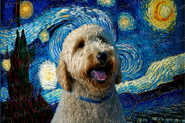 Starry Night Serenade Goldendoodle Wall Art Poster