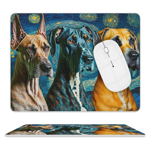 Starry Night Serenade Great Danes Leather Mouse Pad-Accessories-Dog Dad Gifts, Dog Mom Gifts, Great Dane, Home Decor, Mouse Pad-ONE SIZE-White-2