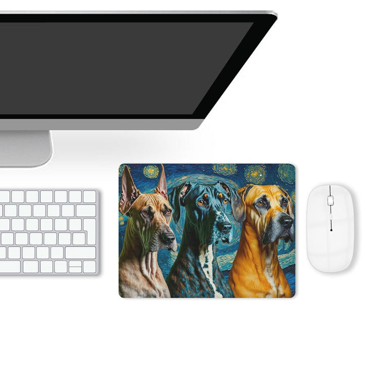 Starry Night Serenade Great Danes Leather Mouse Pad-Accessories-Dog Dad Gifts, Dog Mom Gifts, Great Dane, Home Decor, Mouse Pad-ONE SIZE-White-3