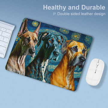Starry Night Serenade Great Danes Leather Mouse Pad-Accessories-Dog Dad Gifts, Dog Mom Gifts, Great Dane, Home Decor, Mouse Pad-ONE SIZE-White-4