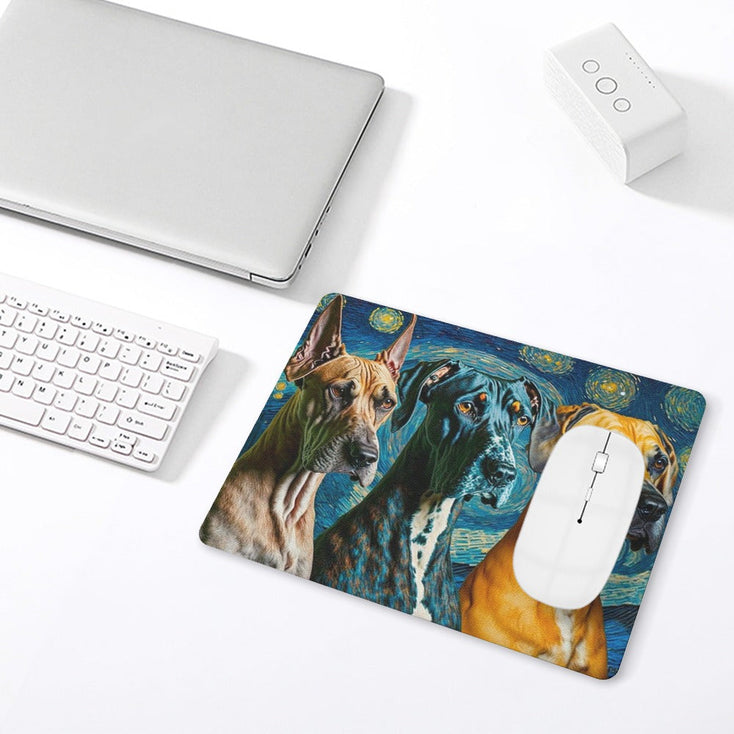 Starry Night Serenade Great Danes Leather Mouse Pad-Accessories-Dog Dad Gifts, Dog Mom Gifts, Great Dane, Home Decor, Mouse Pad-ONE SIZE-White-5