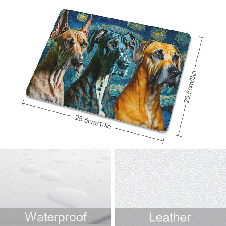 Starry Night Serenade Great Danes Leather Mouse Pad-Accessories-Dog Dad Gifts, Dog Mom Gifts, Great Dane, Home Decor, Mouse Pad-ONE SIZE-White-1