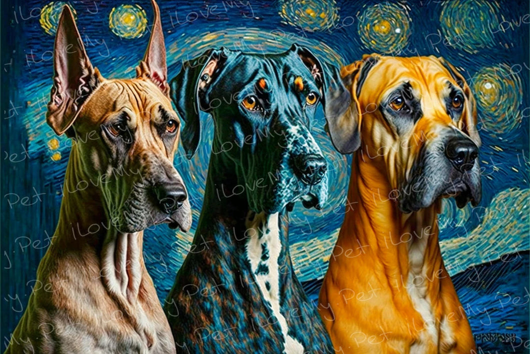 Starry Night Serenade Great Danes Wall Art Poster-Art-Dog Art, Great Dane, Home Decor, Poster-1