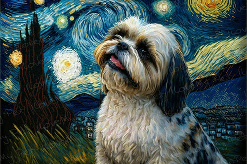 Starry Night Serenade Shih Tzu Wall Art Poster-Art-Dog Art, Home Decor, Poster, Shih Tzu-1