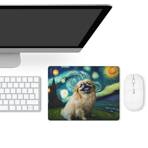 Starry Night Serenade Pekingese Leather Mouse Pad-Accessories-Dog Dad Gifts, Dog Mom Gifts, Home Decor, Mouse Pad, Pekingese-ONE SIZE-White-3