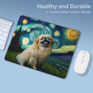 Starry Night Serenade Pekingese Leather Mouse Pad-Accessories-Dog Dad Gifts, Dog Mom Gifts, Home Decor, Mouse Pad, Pekingese-ONE SIZE-White-5