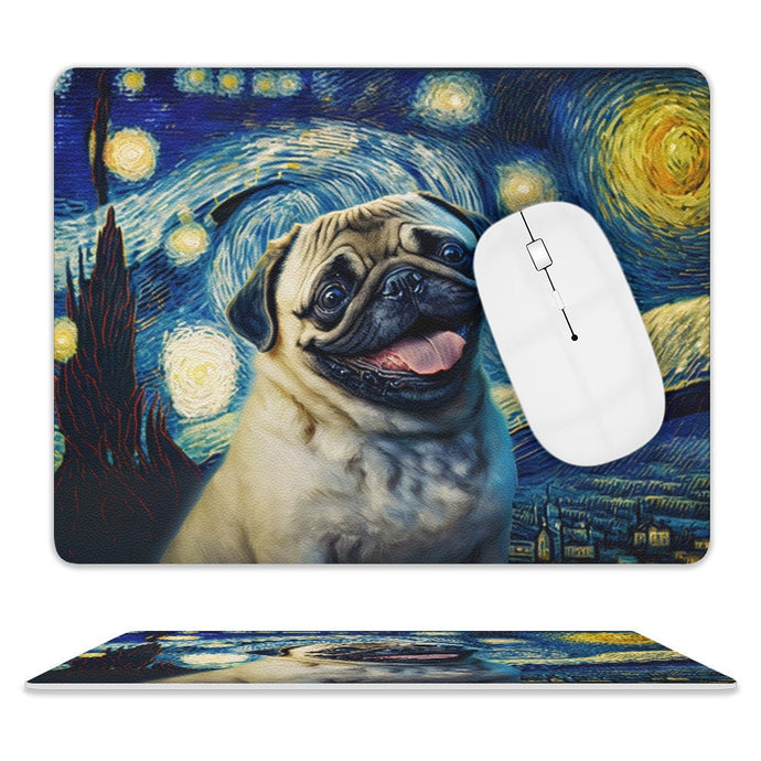 Starry Night Serenade Pug Leather Mouse Pad-Accessories-Dog Dad Gifts, Dog Mom Gifts, Home Decor, Mouse Pad, Pug-ONE SIZE-White-2