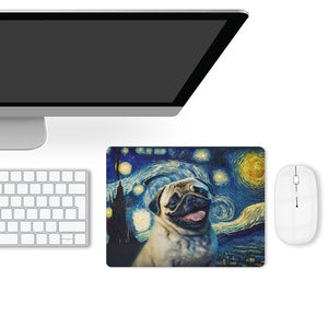 Starry Night Serenade Pug Leather Mouse Pad-Accessories-Dog Dad Gifts, Dog Mom Gifts, Home Decor, Mouse Pad, Pug-ONE SIZE-White-4