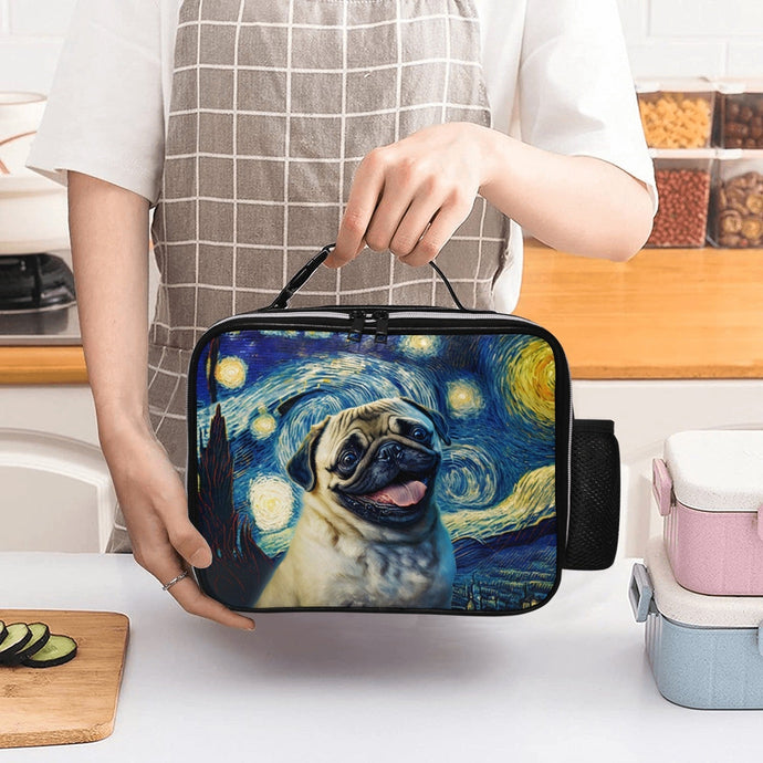 Starry Night Serenade Pug Lunch Bag-Accessories-Bags, Dog Dad Gifts, Dog Mom Gifts, Lunch Bags, Pug-Black-ONE SIZE-2