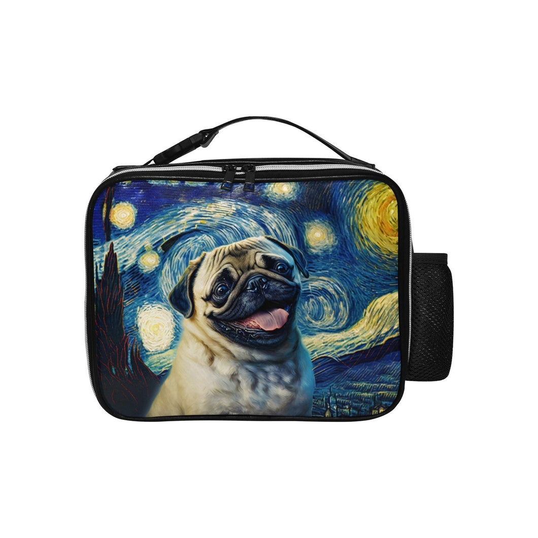 Starry Night Serenade Pug Lunch Bag-Accessories-Bags, Dog Dad Gifts, Dog Mom Gifts, Lunch Bags, Pug-Black-ONE SIZE-1