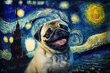 Load image into Gallery viewer, Starry Night Serenade Pug Wall Art Poster-Art-Dog Art, Home Decor, Poster, Pug-1