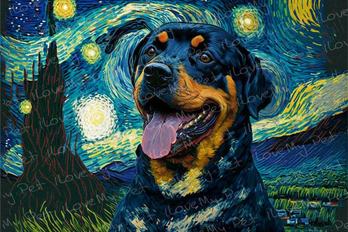 Starry Night Serenade Rottweiler Wall Art Poster-Art-Dog Art, Home Decor, Poster, Rottweiler-1