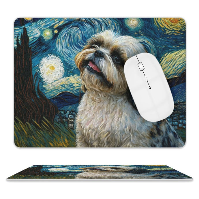 Starry Night Serenade Shih Tzu Leather Mouse Pad-Accessories-Dog Dad Gifts, Dog Mom Gifts, Home Decor, Mouse Pad, Shih Tzu-ONE SIZE-White-2