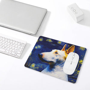 Starry Night Serenade White Bull Terrier Leather Mouse Pad-Accessories-Bull Terrier, Dog Dad Gifts, Dog Mom Gifts, Home Decor, Mouse Pad-ONE SIZE-White-2