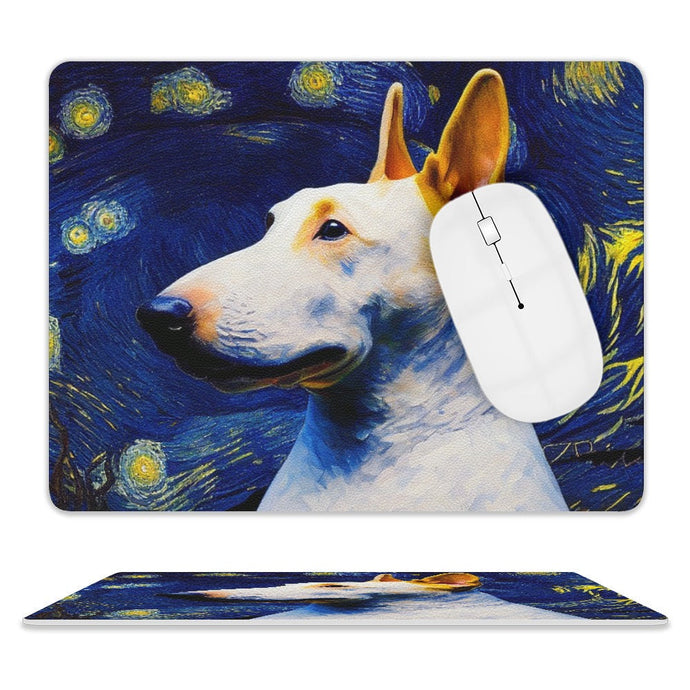 Starry Night Serenade White Bull Terrier Leather Mouse Pad-Accessories-Bull Terrier, Dog Dad Gifts, Dog Mom Gifts, Home Decor, Mouse Pad-ONE SIZE-White-3