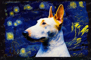 Starry Night Serenade White Bull Terrier Wall Art Poster-Art-Bull Terrier, Dog Art, Home Decor, Poster-1