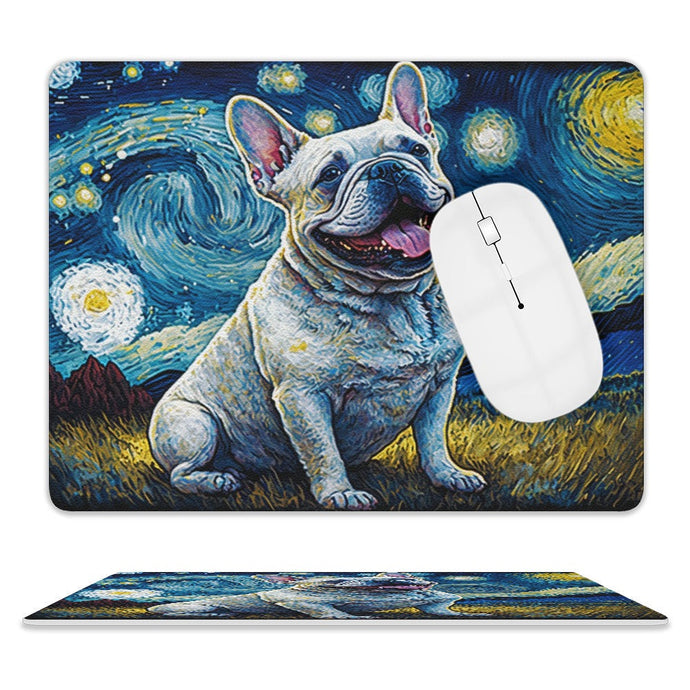 Starry Night Serenade White Frenchie Leather Mouse Pad-Accessories-Dog Dad Gifts, Dog Mom Gifts, French Bulldog, Home Decor, Mouse Pad-ONE SIZE-White-2
