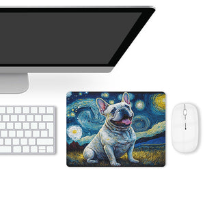 Starry Night Serenade White Frenchie Leather Mouse Pad-Accessories-Dog Dad Gifts, Dog Mom Gifts, French Bulldog, Home Decor, Mouse Pad-ONE SIZE-White-3