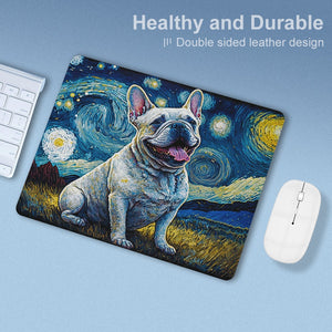 Starry Night Serenade White Frenchie Leather Mouse Pad-Accessories-Dog Dad Gifts, Dog Mom Gifts, French Bulldog, Home Decor, Mouse Pad-ONE SIZE-White-4