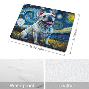 Starry Night Serenade White Frenchie Leather Mouse Pad-Accessories-Dog Dad Gifts, Dog Mom Gifts, French Bulldog, Home Decor, Mouse Pad-ONE SIZE-White-1