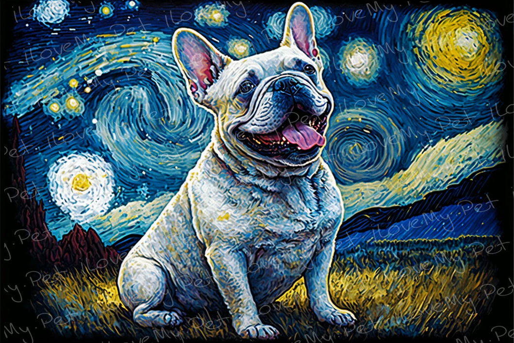 Starry Night Serenade White Frenchie Wall Art Poster-Art-Dog Art, French Bulldog, Home Decor, Poster-1