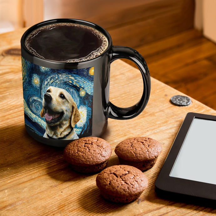 Starry Night Yellow Labrador Coffee Mug-Mug-Home Decor, Labrador, Mugs-ONE SIZE-Black-1