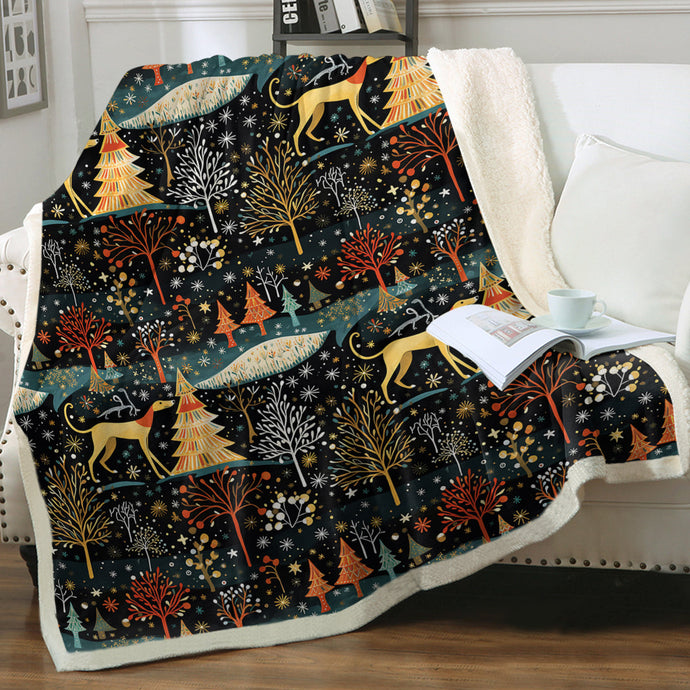 Starry Winter Walk Greyhound / Whippet Soft Warm Christmas Blanket-Blanket-Blankets, Christmas, Dog Dad Gifts, Dog Mom Gifts, Greyhound, Home Decor, Whippet-1