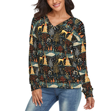 Starry Winter Walk Greyhound Womens V Neck Christmas Sweater 3 360x