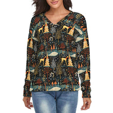 Load image into Gallery viewer, Starry Winter Walk Greyhound Women's V-Neck Christmas Sweater-Apparel-Apparel,Christmas,Dog Mom Gifts,Greyhound,Sweater,Sweatshirt-S-White2-1