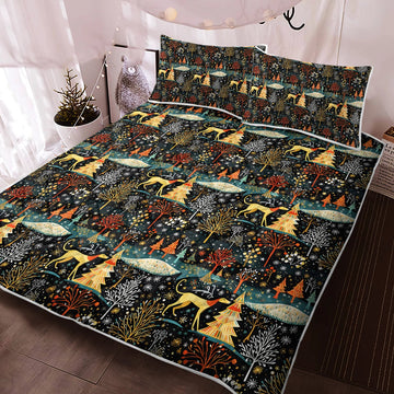 Starry Winter Walk Greyhoundwhippet Christmas Quilt Blanket Bedding Set Twin Only Quilt 360x
