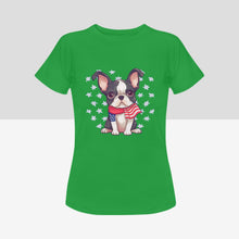 Load image into Gallery viewer, Stars, Stripes and Boston Terriers Women&#39;s 4th of July Cotton T-Shirts - 5 Colors-Apparel-Apparel, Boston Terrier, Shirt, T Shirt-Green-Small-10