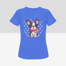 Load image into Gallery viewer, Stars, Stripes and Boston Terriers Women&#39;s 4th of July Cotton T-Shirts - 5 Colors-Apparel-Apparel, Boston Terrier, Shirt, T Shirt-6