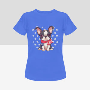 Stars, Stripes and Boston Terriers Women's 4th of July Cotton T-Shirts - 5 Colors-Apparel-Apparel, Boston Terrier, Shirt, T Shirt-6