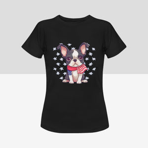 Stars, Stripes and Boston Terriers Women's 4th of July Cotton T-Shirts - 5 Colors-Apparel-Apparel, Boston Terrier, Shirt, T Shirt-7