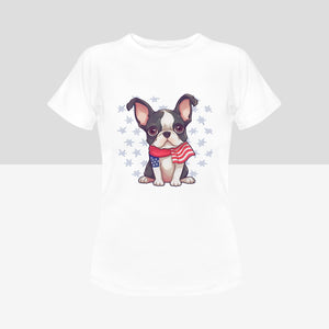 Stars, Stripes and Boston Terriers Women's 4th of July Cotton T-Shirts - 5 Colors-Apparel-Apparel, Boston Terrier, Shirt, T Shirt-8