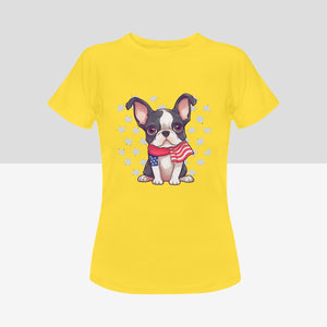 Stars, Stripes and Boston Terriers Women's 4th of July Cotton T-Shirts - 5 Colors-Apparel-Apparel, Boston Terrier, Shirt, T Shirt-Yellow-Small-9