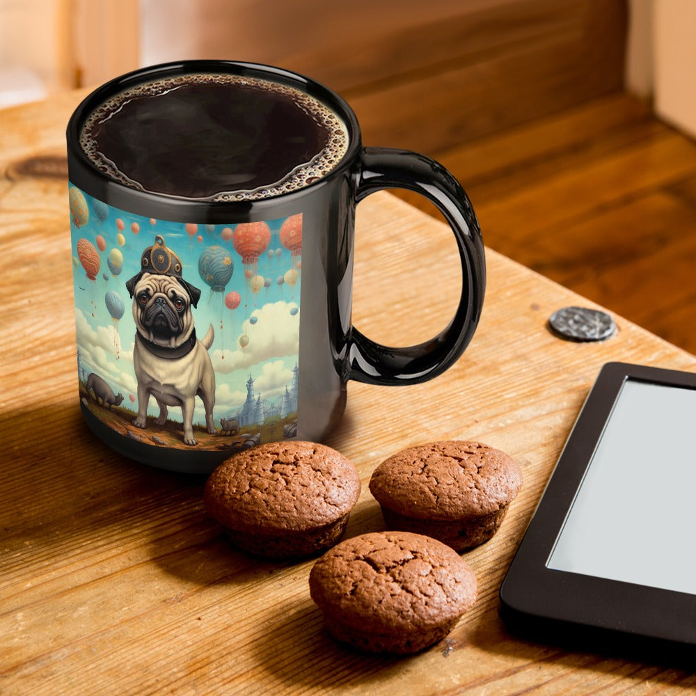 Steampunk Pug with Hot Air Balloons Coffee Mug-ONE SIZE-Black-1