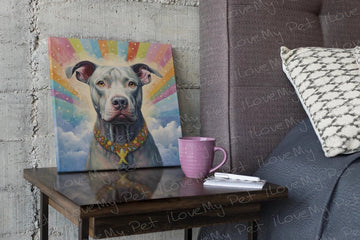 Stellar Sentinel Pit Bull Framed Wall Art Poster-Art-Dog Art, Home Decor, Pit Bull-Framed Light Canvas-Small - 8x8"-1