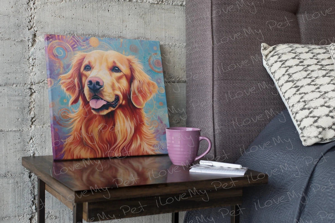 Stellar Spirit Golden Retriever Framed Wall Art Poster-Art-Dog Art, Golden Retriever, Home Decor, Poster-Framed Light Canvas-Small - 8x8"-1