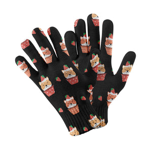 Strawberry Tart Shiba Inus Touch Screen Gloves-Accessories-Accessories, Dog Dad Gifts, Dog Mom Gifts, Gloves, Shiba Inu-Black-4